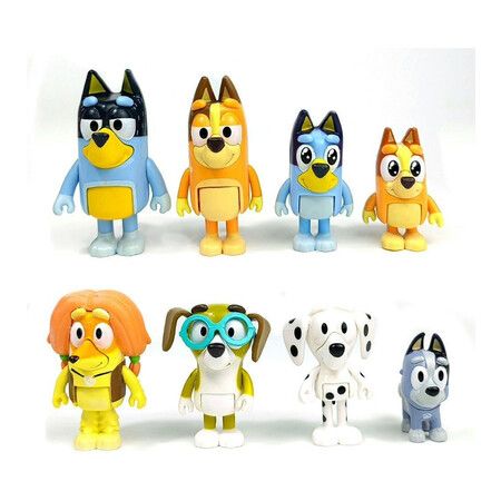 8 PCS Wolfs Bluey Figures Toys Playset, Wolves Bluey Action Figurines Family and Friends Set, Cake Toppers 2.5 to 3 Inch