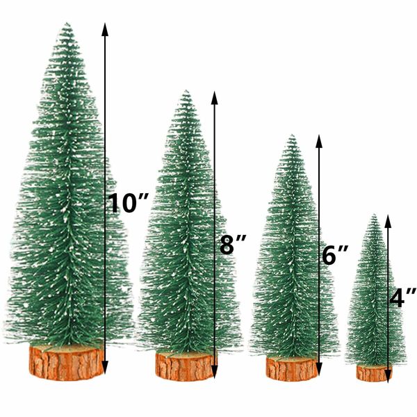 Bottle Brush Christmas Trees Mini Christmas Trees Small Christmas Trees Mini Pine Trees Desktop Miniature Christmas Trees with Snow and Wooden Base for Crafting Decorations (Tree Green 4pcs)