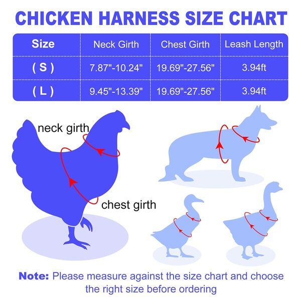 Chicken Harness with Leash,Upgraded Double Adjustment Chicken Harness and Leash Set for Hens,Duck,Goose,Small Pet (Blue,L)