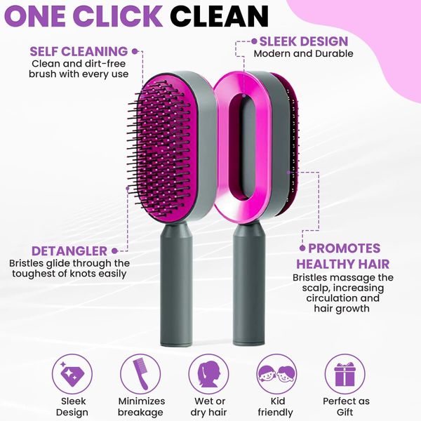 Self Cleaning Hair Brush,3D Air Cushion Massager Brush Airbag Massage Comb Brush, Shaping Comb  Hairdressing Brush (Purple)