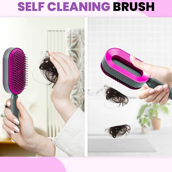 Self Cleaning Hair Brush,3D Air Cushion Massager Brush Airbag Massage Comb Brush, Shaping Comb  Hairdressing Brush (Purple)