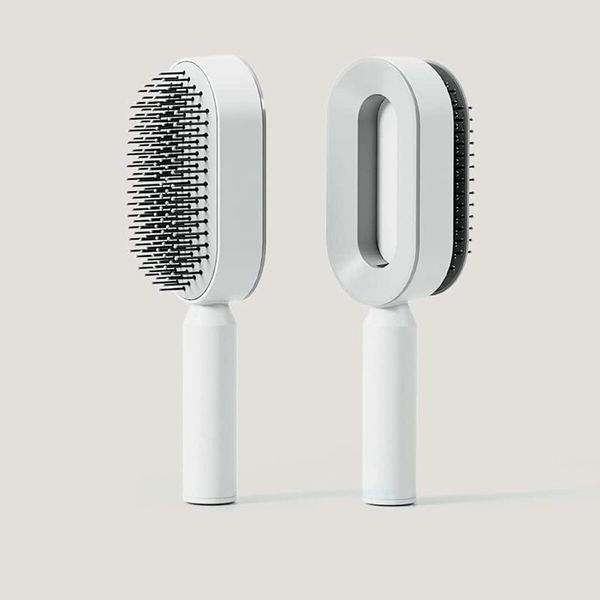 Self Cleaning Hair Brush,3D Air Cushion Massager Brush Airbag Massage Comb Brush, Shaping Comb  Hairdressing Brush (White)