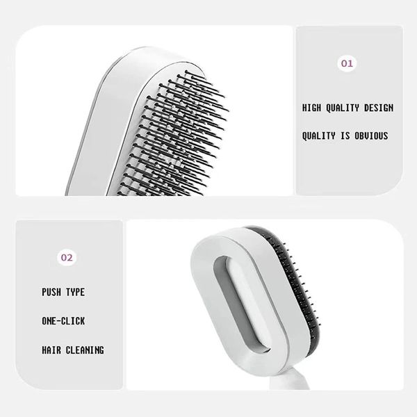 Self Cleaning Hair Brush,3D Air Cushion Massager Brush Airbag Massage Comb Brush, Shaping Comb  Hairdressing Brush (White)