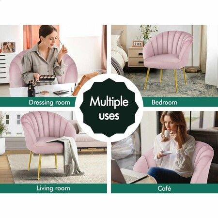 ALFORDSON Velvet Armchair Lounge Accent Chair Sofa Couch Fabric Seat Pink