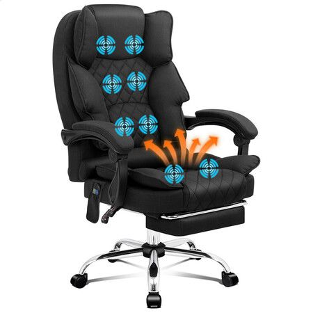 ALFORDSON Massage Office Chair Heated Fabric Seat Executive Gaming Computer