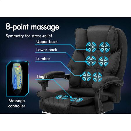 ALFORDSON Massage Office Chair Heated Fabric Seat Executive Gaming Computer