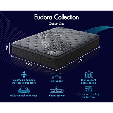 STARRY EUCALYPT Mattress Pocket Spring Queen Size Latex Euro Top 34cm 5 zone