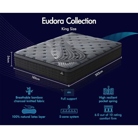 STARRY EUCALYPT Mattress Pocket Spring Double Size Latex Euro Top 34cm 5 zone