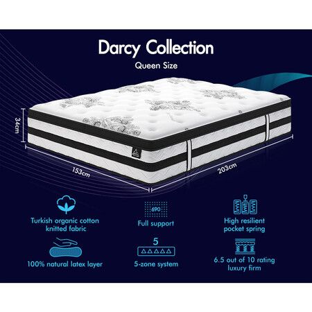 STARRY EUCALYPT Mattress Pocket Spring Queen Size Latex Euro Top 34cm 5 zone