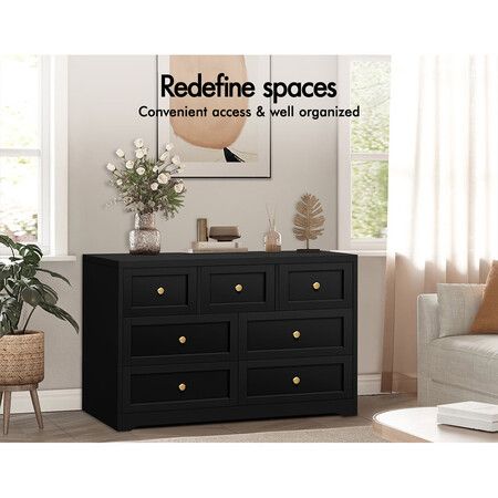 ALFORDSON 7 Chest of Drawers Hamptons Storage Cabinet Dresser Tallboy Black