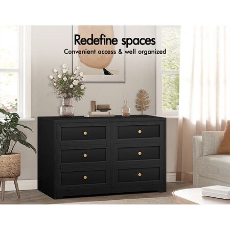 ALFORDSON 6 Chest of Drawers Hamptons Storage Cabinet Dresser Tallboy Black