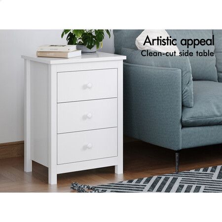 ALFORDSON Bedside Table Hamptons Nightstand Storage Side End 3 Drawers White