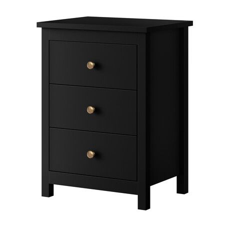 ALFORDSON Bedside Table Hamptons Nightstand Storage Side End 3 Drawers Black