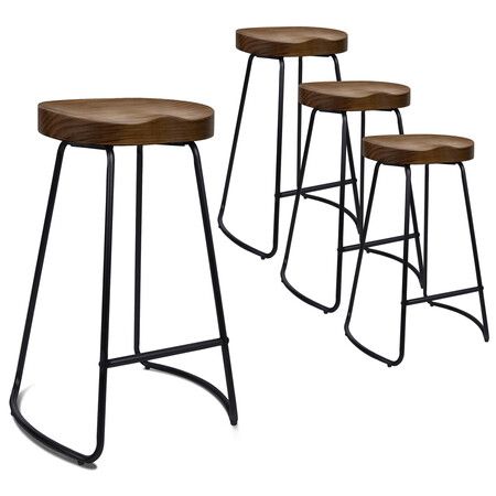 ALFORDSON 4x Bar Stools 75cm Tractor Kitchen Wooden Vintage Chair Dark