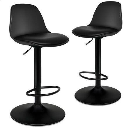 ALFORDSON 2x Bar Stools Kitchen Swivel Chair Leather Gas Lift Philip BLACK