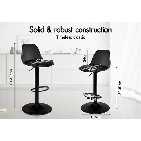 ALFORDSON 2x Bar Stools Kitchen Swivel Chair Leather Gas Lift Philip BLACK