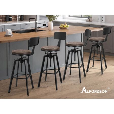 ALFORDSON 4x Bar Stool Retro Kitchen Vintage Chair Industrial Backrest Ezra