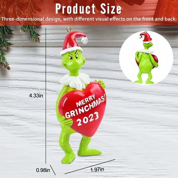 2023 Christmas Grinch Ornaments, 3D Christmas Hanging Ornament, Funny Christmas Tree Decorations (Green)