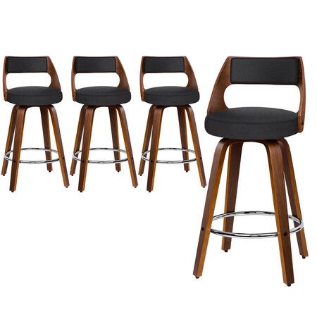 ALFORDSON 4x Swivel Bar Stools Eden Kitchen Dining Chair Wooden Fabric Black