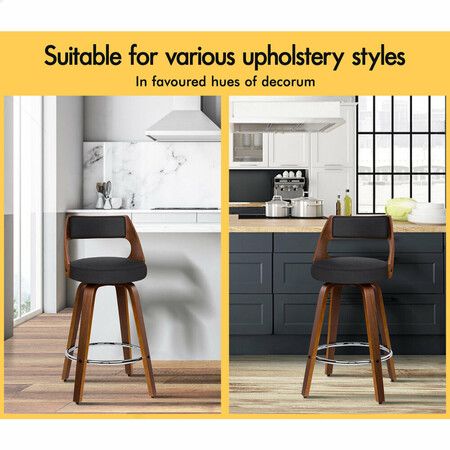 ALFORDSON 4x Swivel Bar Stools Eden Kitchen Dining Chair Wooden Fabric Black