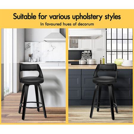 ALFORDSON 4x Swivel Bar Stools Eden Kitchen Wooden Dining Chair ALL BLACK