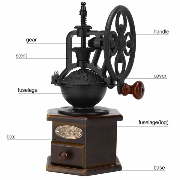 Manual Coffee Grinder,Wooden Coffee Bean Grinder Manual Coffee Grinder Roller,Antique Coffee Mill with Cast Iron Hand Crank for Making Mesh Coffee,Decoration,Best Gift