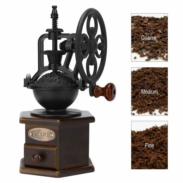 Manual Coffee Grinder,Wooden Coffee Bean Grinder Manual Coffee Grinder Roller,Antique Coffee Mill with Cast Iron Hand Crank for Making Mesh Coffee,Decoration,Best Gift