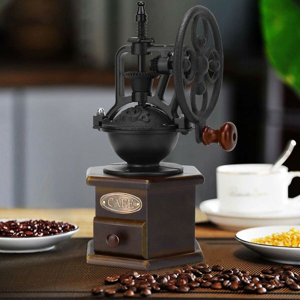 Manual Coffee Grinder,Wooden Coffee Bean Grinder Manual Coffee Grinder Roller,Antique Coffee Mill with Cast Iron Hand Crank for Making Mesh Coffee,Decoration,Best Gift