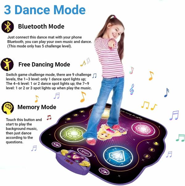 Dance Mat for Kids Age 3+, Light Up Dance Pad with Bluetooth Game Toy Gift for Boys and Girls