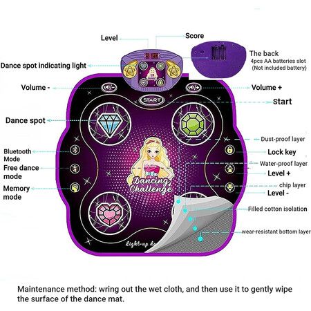 Dance Mat for Kids Age 3+, Light Up Dance Pad with Bluetooth Game Toy Gift for Boys and Girls