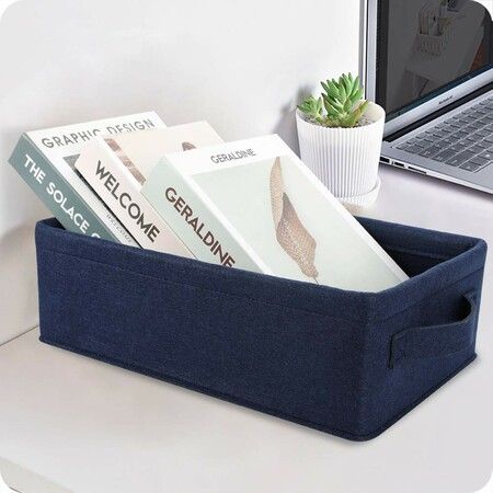 Navy Blue Medium Storage Basket Shelf Low Storage Bin Rectangle Felt Fabric Baskets Storage Bins Organizer Storage Basket