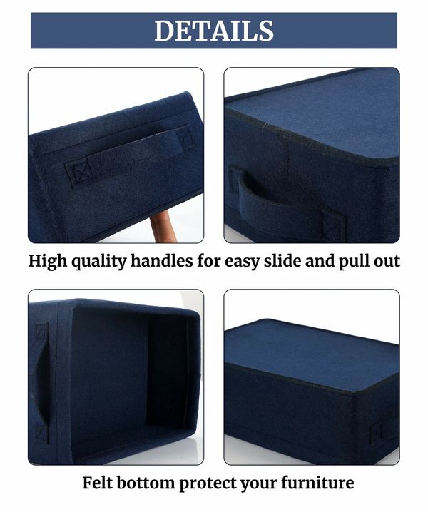 Navy Blue Medium Storage Basket Shelf Low Storage Bin Rectangle Felt Fabric Baskets Storage Bins Organizer Storage Basket