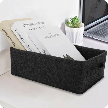 Dark Gray Medium Storage Basket Shelf Low Storage Bin Rectangle Felt Fabric Baskets Storage Bins Organizer Storage Basket