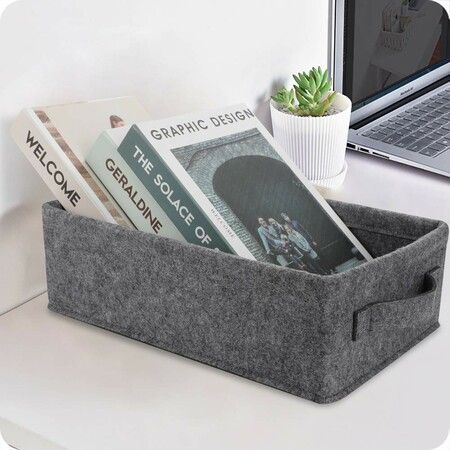 Light Gray Medium Storage Basket Shelf Low Storage Bin Rectangle Felt Fabric Baskets Storage Bins Organizer Storage Basket