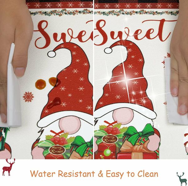 Christmas Kitchen Rug Set of 2 Non Slip Buffalo Plaid Gnomes Anti Fatigue Kitchen Rugs Floor Carpet Set for Winter Xmas Holiday Kitchen Decor