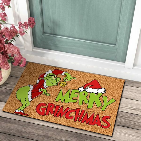 50*80cm Funny Grinch Decor Christmas Door Mat Outdoor Welcome Mat  Christmas Carpet  Door Mats, Anti-Slip Rug Decorations for Home