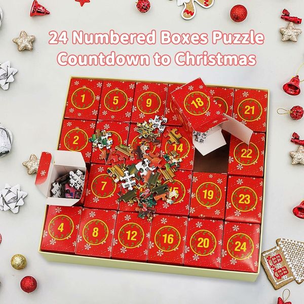 Christmas Puzzle - Festive Fireplace in Warm Christmas Puzzle, 24 Pieces, 1008 Piece Jigsaw Puzzles for Adults and Kids, Countdown to Christmas, Gift