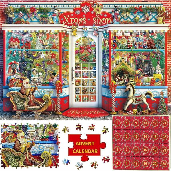 Advent Calendar 2023 Christmas Jigsaw Puzzle - Christmas Emporium, 24 Parts - 1008 Pieces Puzzles Countdown to Christmas, Christmas Gifts for Adults and Kids, Home Decoration