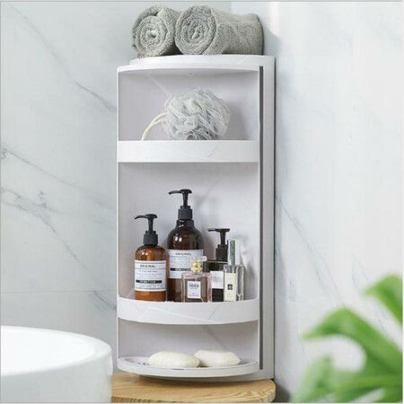 Rotary Triangle Shelf Dustproof Antibacterial Storage Rack Wall Corner for Bathroom Kitchen Bedroom Grey/WhiteGrey S