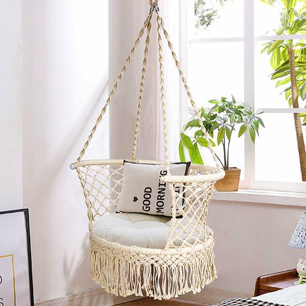 220lbs Hammock Hanging Chair Rope Relax Macrame Swing Seat Cotton HomeGreen