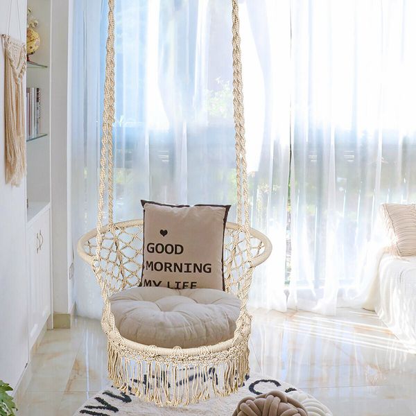 220lbs Hammock Hanging Chair Rope Relax Macrame Swing Seat Cotton HomeGreen