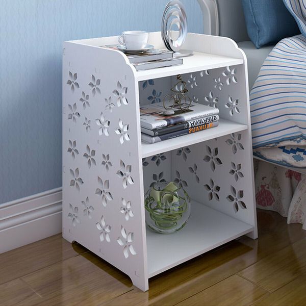 Modern White Flower Bedroom Bedside Table Rack Cabinet Organizer Night Stand Storage BasketsLarge