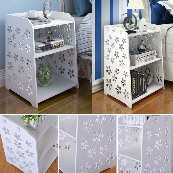 Modern White Flower Bedroom Bedside Table Rack Cabinet Organizer Night Stand Storage BasketsSmall