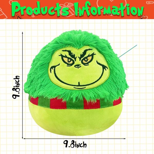 Christmas Stuffed Animal Plush Green Monster Plush Toy, Christmas Pillow Soft and Comfortable, Suitable as a Gift for Boys and Girls 25cm