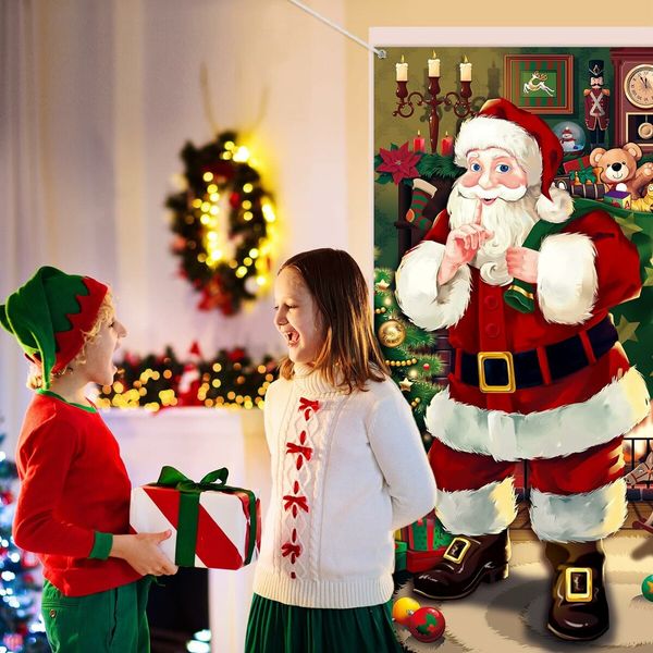 Christmas Door Decoration, Santa Claus Door Cover, Christmas Door Hanging Banner, Santa Claus Background Banner for Home Front Door Christmas Decoration (180*90 CM)