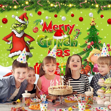 Grinch Backdrop for Kids Party Supplies, Birthday Party Banner, Cartoon Party Decoration, Photography Background (150*100 CM)