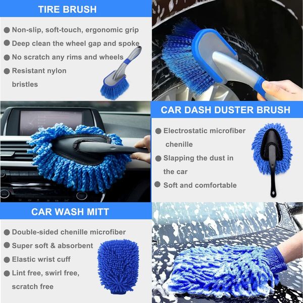 26 Pcs Car Detailing Brush Set Car Wash Kit Auto Detailing Drill Brush Buffing Sponge Pads Kit Car Cleaning Tools Kit-Drill Not Included