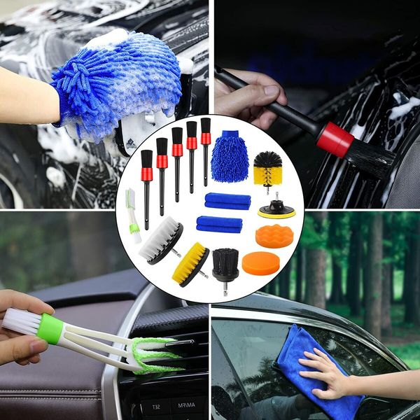 16 Pcs Car Detailing Brush Kit Detail Brushes Car Detailing Cleaning Brush for Wheel Exterior Interior Auto Brushes Set