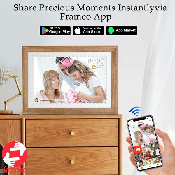 10.1 Inch Smart WiFi Digital Photo Frame 1280x800 IPS LCD Touch Screen,Auto-Rotate Portrait and Landscape,Built in 16GB Memory,Share Moments Instantly via Frameo App from Anywhere (Wooden)