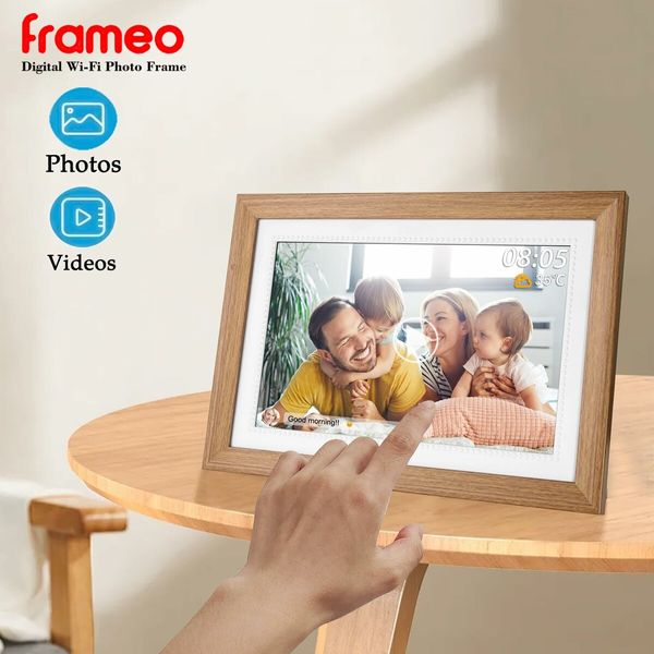 10.1 Inch Smart WiFi Digital Photo Frame 1280x800 IPS LCD Touch Screen,Auto-Rotate Portrait and Landscape,Built in 16GB Memory,Share Moments Instantly via Frameo App from Anywhere (Wooden)